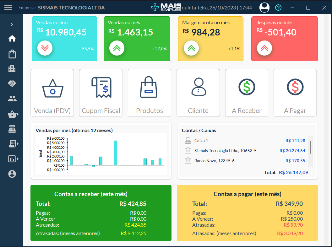 Tela do sistema GMS — dashboard de gestão gratuito