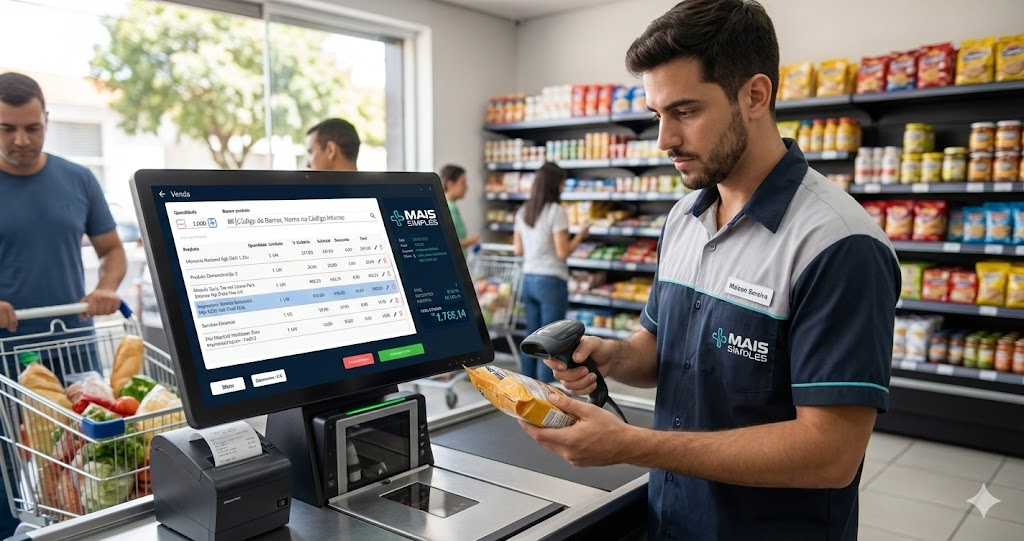 Tela do sistema GMS para supermercados — PDV e cupom fiscal